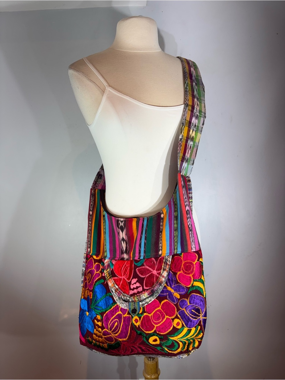 Handmade Guatemalan Embroidered Crossbody Bag Boho Floral Woven Tote